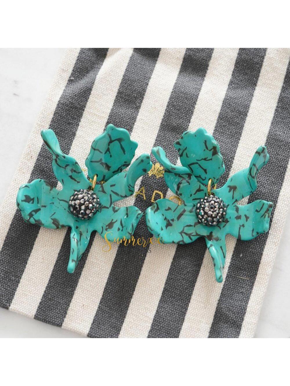 Lele Sadoughi Small Crystal Lily Earrings Turquoise